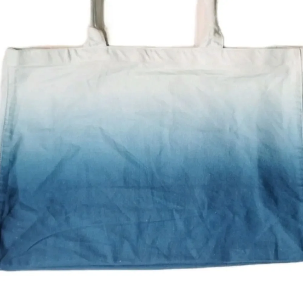 ATHLETA Blue Teal Ombre Cotton Canvas Large Tote Bag 19